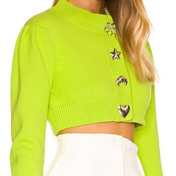 Olivia Rubin Neon Green Chiara cropped sweater cardigan Size XS - Picture 4 of 10